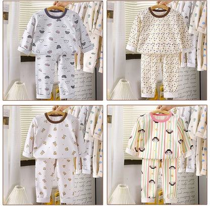 Kids Autumn Pajamas Sets Baby Boys Girls Cute Cartoon Print Long Sleeve O-neck T-Shirt Tops with Pants Toddler Casual Sleepwear