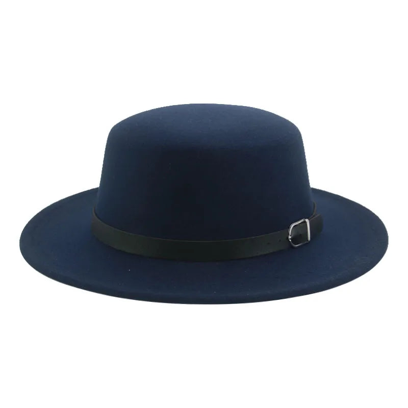 Felted Men Hats Solid Flat Top Belt Band Classic Simple Fedora Hats Khaki Camel Black White Red Casual Formal Dress Winter Hats