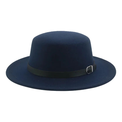 Felted Men Hats Solid Flat Top Belt Band Classic Simple Fedora Hats Khaki Camel Black White Red Casual Formal Dress Winter Hats