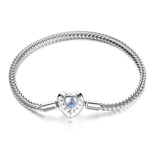 Bracelet à breloques "Cœur d'amour éternel" en argent sterling 925 pour femme, fermoir chat, chaîne serpent, bijoux fins