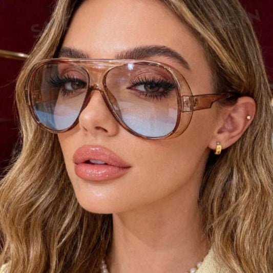 2026 Vintage Oversize Square Tea Blue Gradient Sunglasses for Women Fashion Black Cat Eye Sun Glasses Ladies Sexy Driving Shades