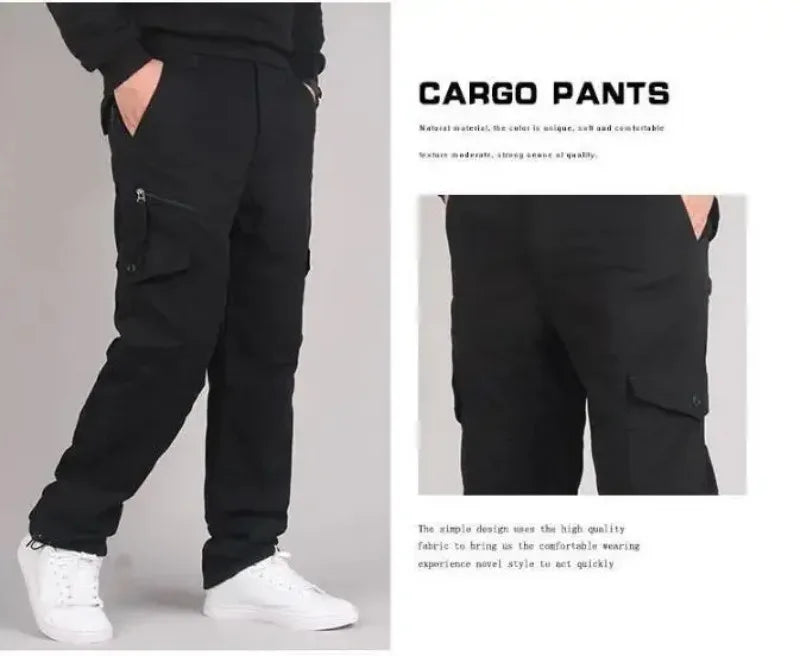 Men's Winter Thicken Fleece Cargo Pants Double Layer Straight Pants Men Casual Cotton Tactical Baggy Pant Warm Trousers S-5XL