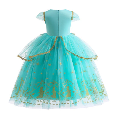 Girl Halloween Princess Dress Aladdin Magic Lamp Jasmine Dress Girl Fancy Mesh Ball Gown Childrens Day Gifts Carnival Costume
