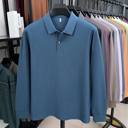 100%pure cotton autumn winter men's high-end designer fashionable long sleeved boutique button casual comfortable polo shirt top