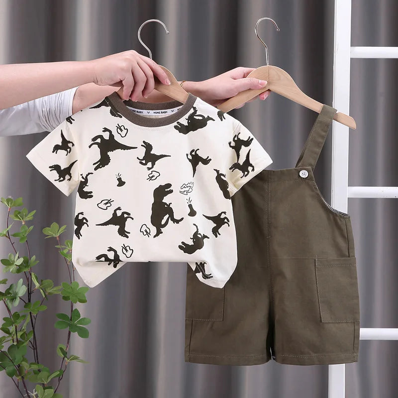 Children Summer Baby Boys Girls Clothes Suit Fashion Cartoon T-Shirt Bib Pants 2Pcs/Set Toddler Casual Costume Kids Tracksuits