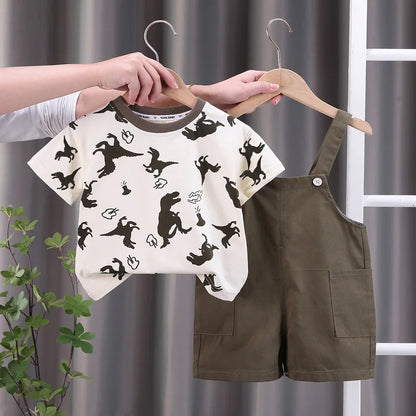 Children Summer Baby Boys Girls Clothes Suit Fashion Cartoon T-Shirt Bib Pants 2Pcs/Set Toddler Casual Costume Kids Tracksuits