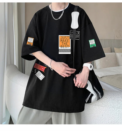 Men's Cotton T-shirts White Mens Oversized T Shirt Summer Casual Wear Letter Print Tee Shirts Fashion for Men 5XL Male Clothes