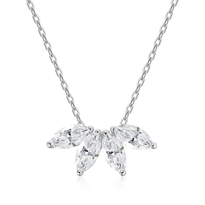 2CTTW 4*8mm Marquise Cut Full Moissanite Pendant Necklace for Women Flower Lab Diamond Wedding Pure 925 Silver Jewelry