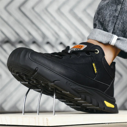 Black Leather Work Safety Shoes Waterproof Indestructible Steel Toe Cap Labor Shoes For Men Breathable Anti Smashing Sneakers