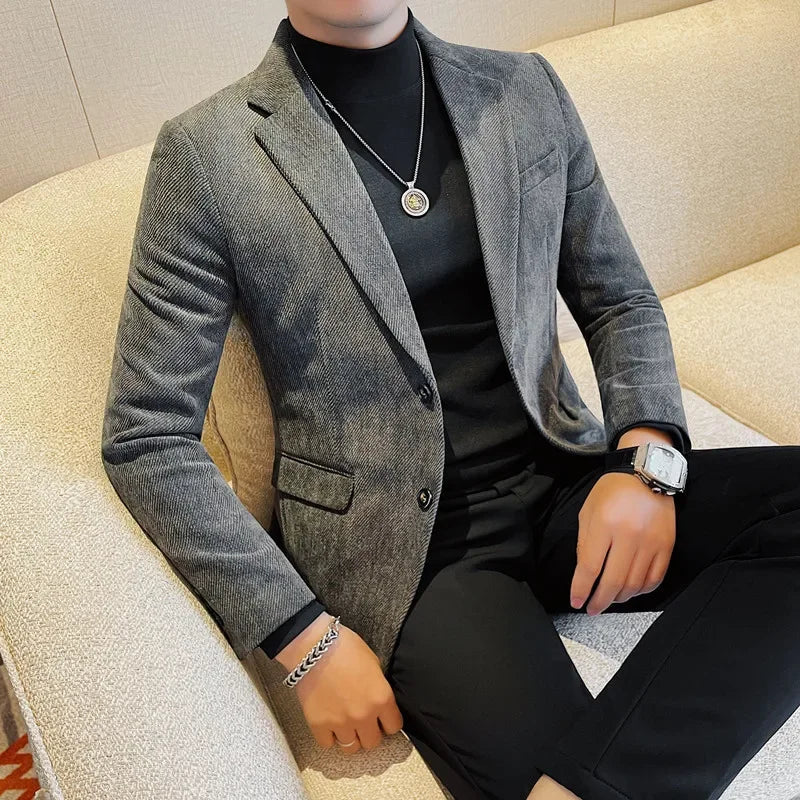 British Style Solid Color Slim Suit Jacket Men Fashion Casual Business Blazers Coats High Quality Social Wedding Elegant Jackets