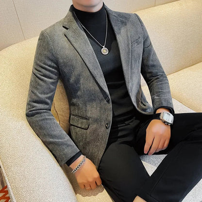British Style Solid Color Slim Suit Jacket Men Fashion Casual Business Blazers Coats High Quality Social Wedding Elegant Jackets