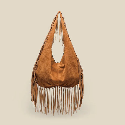 Vintage Suede Hobos Women Shoulder Bags Bohemian Tassel Handbags Large Capacity Tote Bag Autumn and Winter Big Shopper Purses