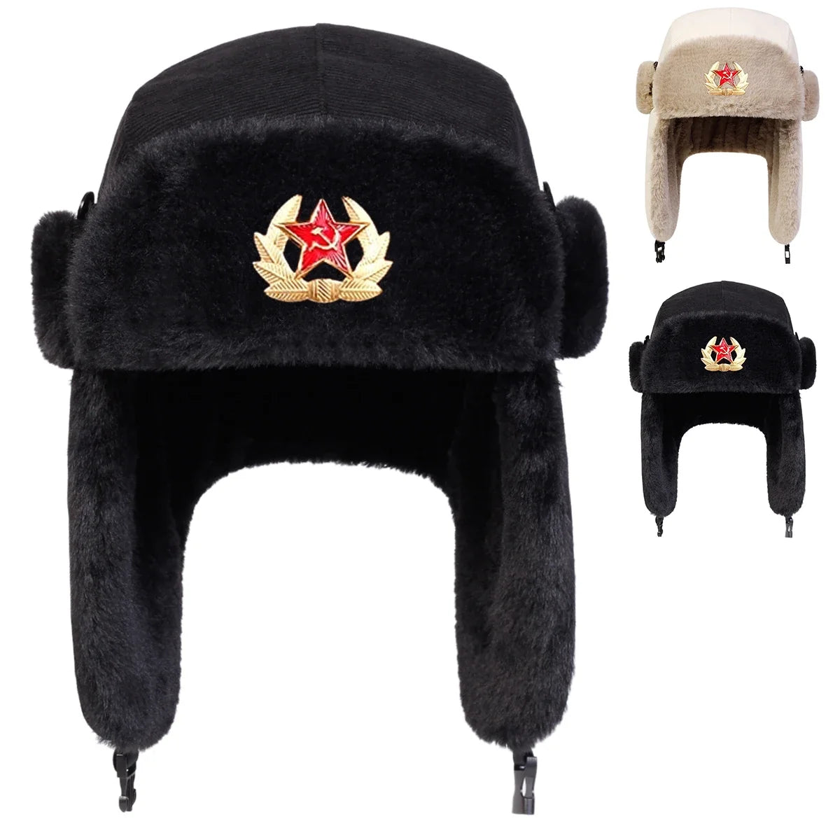 Unisex Five Pointed Star Corduroy Lei Feng Hat Winter Earflap Hat Keep Warm Ski Hat Bomber Hat for Outdoor Riding Snow Activitie