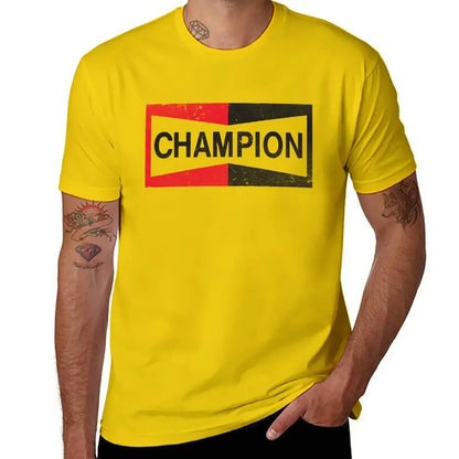 CHAMPION - Spark Plug Retro Distressed Emblem - Cl T-Shirt Short sleeve tee new edition slim fit t shirts for men