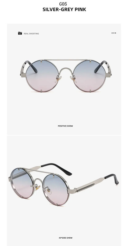 Round Steampunk Sunglasses For Men Fashionable Punk Sunglasses Women Trendy Vintage Fashion Glasses Retro Gafas De Sol Hombre