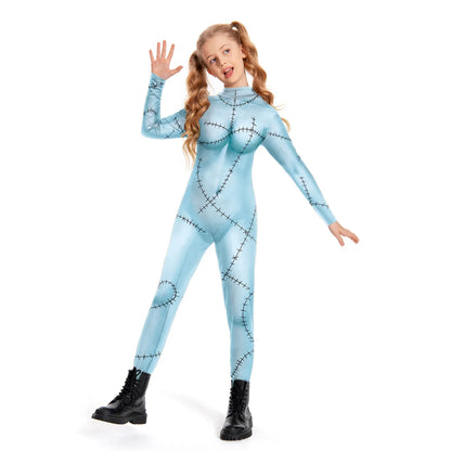 Halloween Nightmare Sally Costume Patchwork Pattern Bodysuit Fancy Disguise Suit Carnival Party Girls Zentai Catsuit
