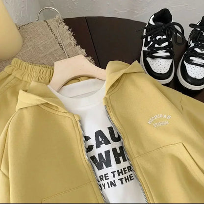 High Quality Children's Composite Cotton Set 2026 Spring Autumn New Korean Girl Boys Letter Baby Casual Hooded Sports 2pcs Set