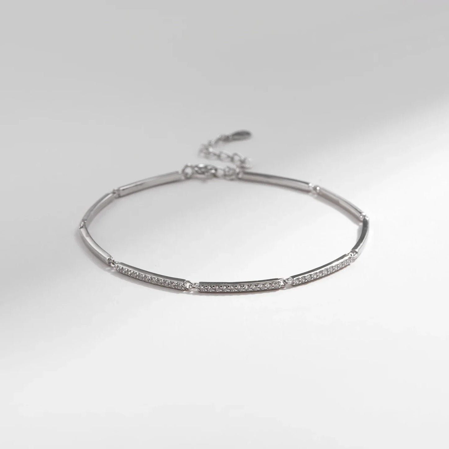 White Gold Plated Bracelet For Women 925 Sterling Silver Rectangle Pave Setting Bracelet Dainty Fashion Basic Jewelry