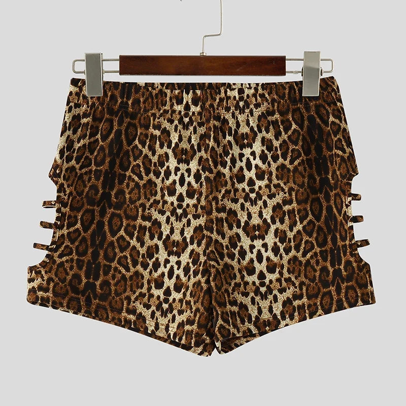Men's Shorts Leopard Print Hollow Out Sexy Casual Men Bottoms Summer Streetwear 2026 Fashion Vacation Shorts For Man