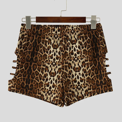 Men's Shorts Leopard Print Hollow Out Sexy Casual Men Bottoms Summer Streetwear 2026 Fashion Vacation Shorts For Man