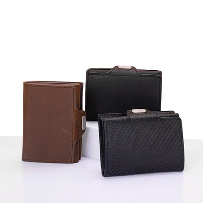 Pop-Up RFID Slim Card Holder Wallet for Men Minimalist Leather Credit Card Wallet with Cash Slot Coin Pocket EDC Travel Wallet