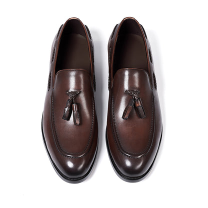 Classic Men's Genuine Leather Tassel Loafers Handmade Slip-On Casual Shoes Comfortable for Office Wedding Dressing Daily Wear
