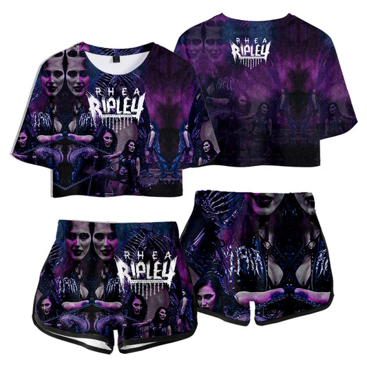 Rhea Ripley Merch Tops Two Piece Set Shorts+Lovely TShirt Harajuku Streetwear Girl Sets Everyday Wear