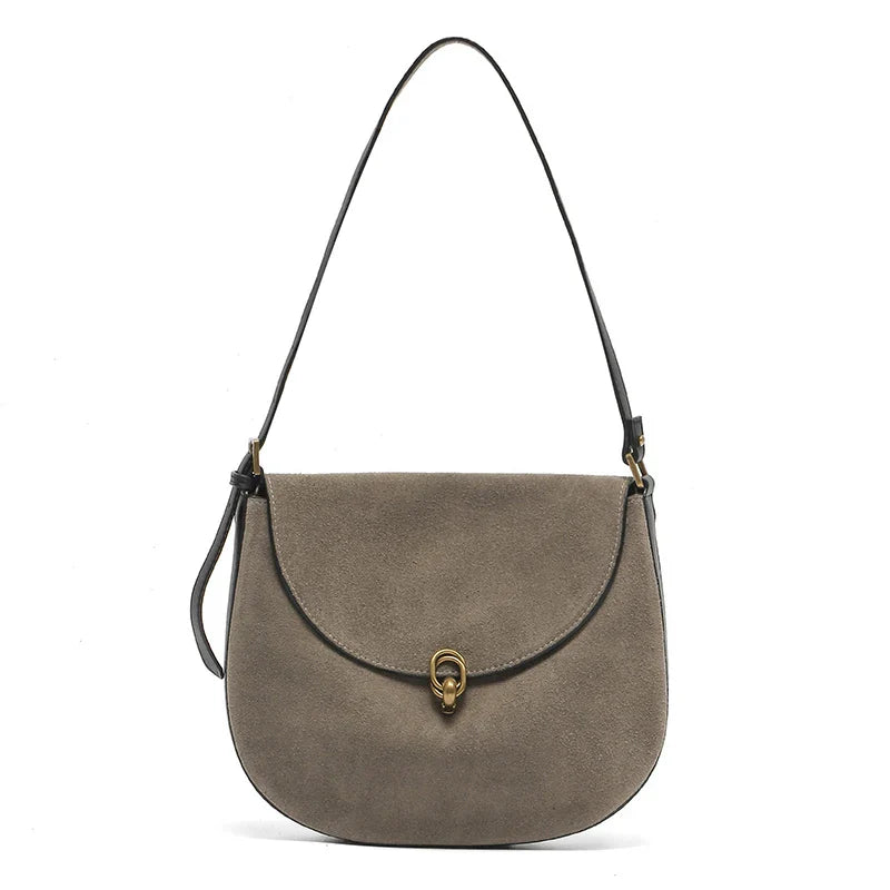 Autumn Winter women's Natural suede leather Crossbody Shell Bag Fashionable Shoulder Handbag Lady Luxury Designer saddle Bag