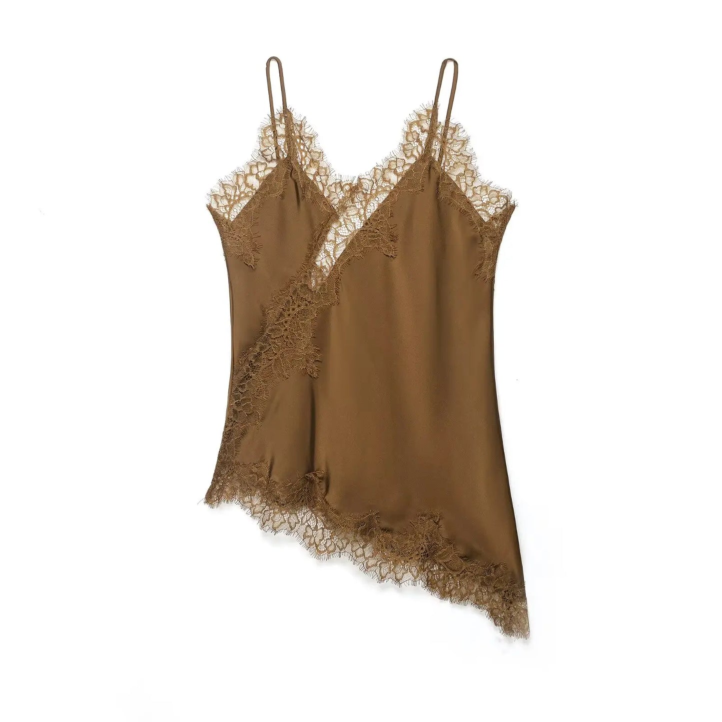 Sexy Women Asymmetrical Lace Slip Tops Summer Female Backless Sleeveless Off Shoulder Underwear Tanks Elegant Beach Camisole