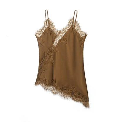 Sexy Women Asymmetrical Lace Slip Tops Summer Female Backless Sleeveless Off Shoulder Underwear Tanks Elegant Beach Camisole