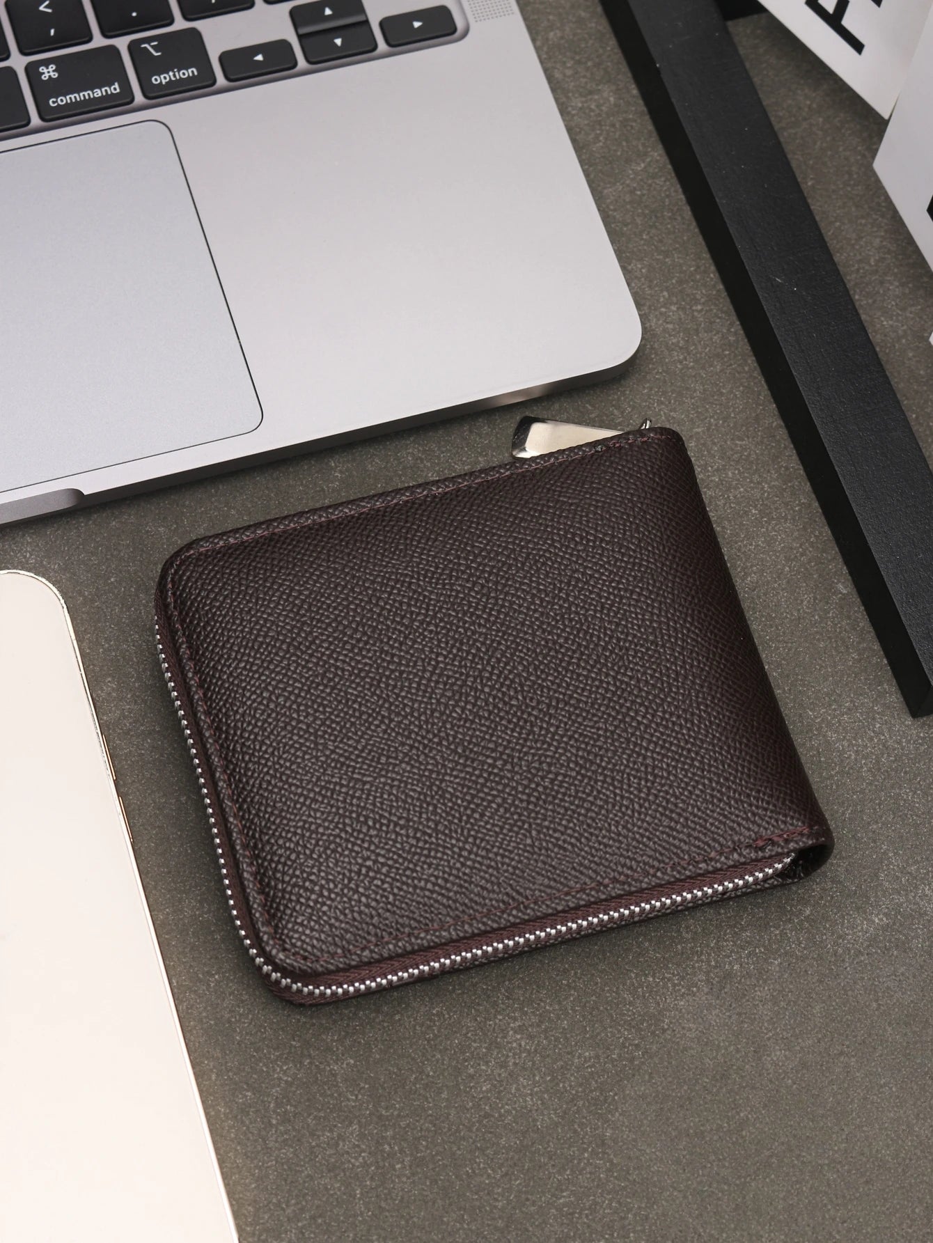 Men's Full Zip Around Bifold Short Wallet - Saffiano & Crocodile Embossed Leather Wallet with ID Window, Multi-Card Slots