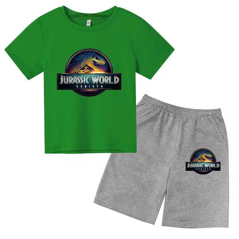 Jurassic World 4 Kids Summer Casual Breathable O-neck Tees+Pants 2pcs Sportsuits 2-13 Years Boys Girls Children Top Outfits Sets