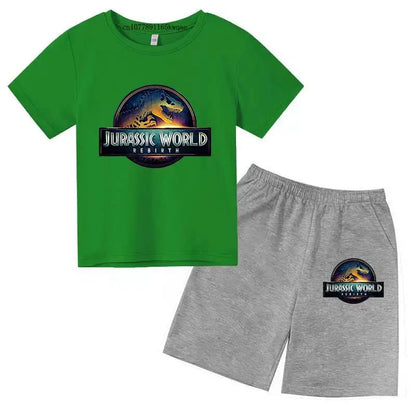 Jurassic World 4 Kids Summer Casual Breathable O-neck Tees+Pants 2pcs Sportsuits 2-13 Years Boys Girls Children Top Outfits Sets