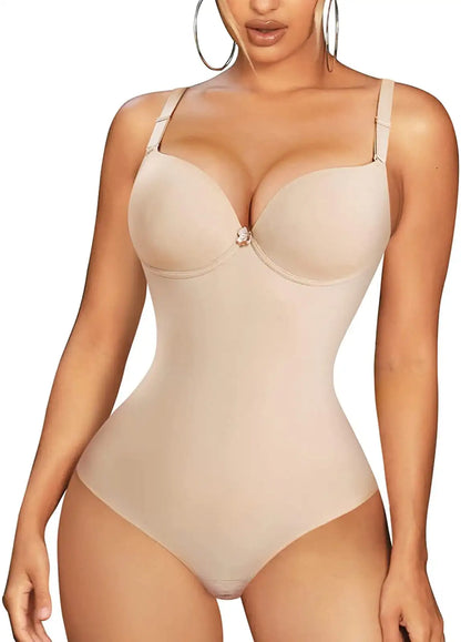 Shapewear Bodysuit for Women Slimming Body Shaper Waist Trainer Sexy V Neck Underwire Bra Jumpsuit Tummy Control Smooth Bodywear