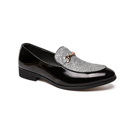Men's pointed suede formal shoes, retro new patchwork loafers mixed with slipper shoes, wedding dress leather shoes