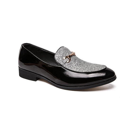 Men's pointed suede formal shoes, retro new patchwork loafers mixed with slipper shoes, wedding dress leather shoes