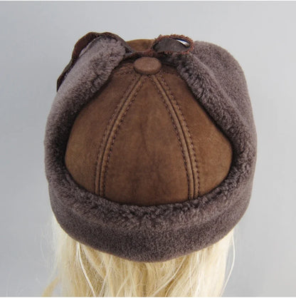 Real Fur Wool Hat Unisex New Winter Warm Bomber Russian Ushanka Hats With Ear Flaps Cow Leather Thick Snow Earflaps Baseball Cap