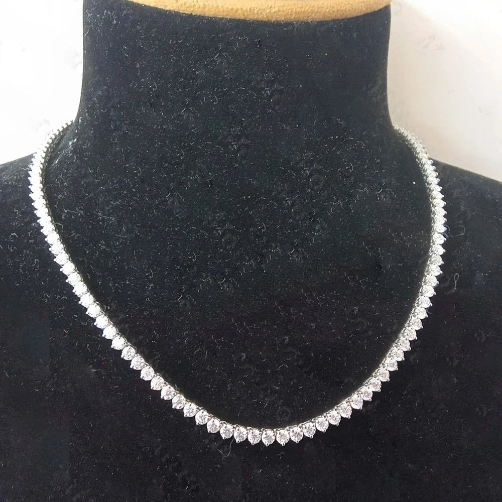 3/4/5mm  Moissanite Tennis Necklaces for Women Men 925 Sterling Silver 3-Prong Setting Diamond Riviera Necklace With Certificate