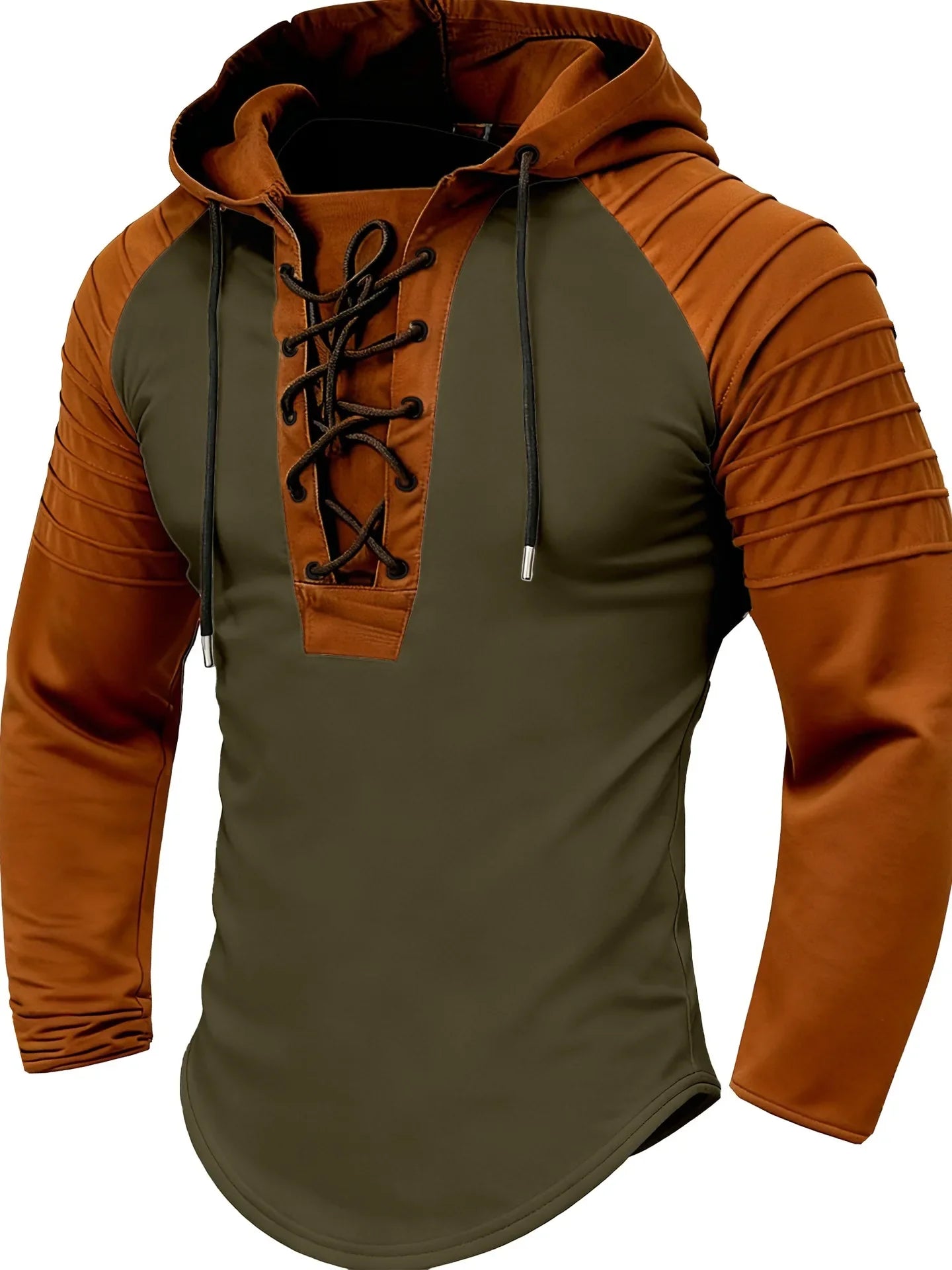Solid Color Hoodie Muscle Men's Clothing,New Style Men's T-shirt Top. Pleated Hood. Street Style Long-sleeved POLO shirt S-XXXL