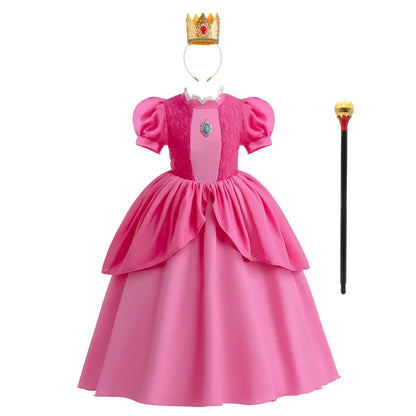 2026 New Child Summer Pink Peach Princess Dress Up Baby Clothes Kids Birthday Party Dresses Little Girls Carnival Costume