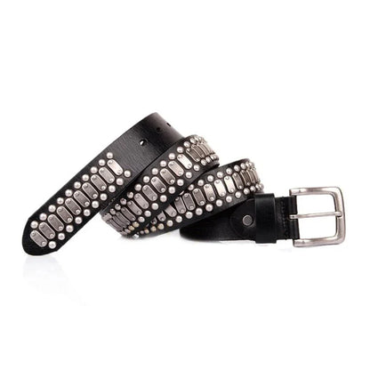 3.8CM Real Genuine Leather Belt Metal Pin Buckle Men Belt Male Wide Cowhide Hiphop Rock Rivet Belts for Men Ceinture Black