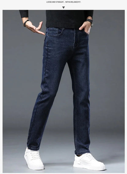 New Men's Comfortable Soft Business Fashion Straight Casual Denim Trousers Male Brand Clothing Light Luxury Stretch Slim Jeans