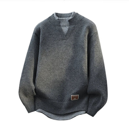 Fake Two Piece Pullover Cardigan Men Round Neck Long Sleeve Clothing Thermal Warm Comfortable Youth Casual Knit Sweater