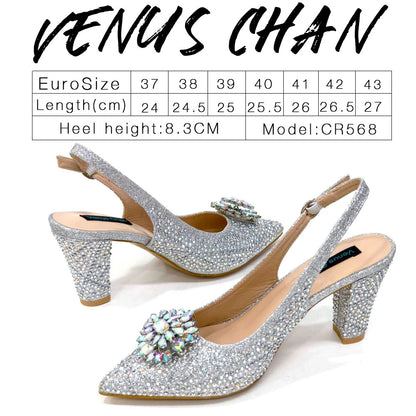 Nigerian Women Heel Party Ladies Italian Design Shoes And Bag Set Decorated with Rhinestone Handbag Wedding Party