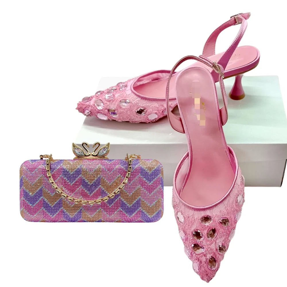 Women's Clutch Bag and Shoes Fairy Diamond High Heels Stylish Dress Shoes Pointed Toe Stiletto Heels Elegant Party Wedding Shoes