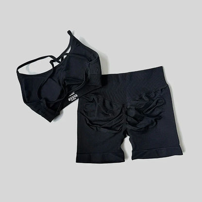 Peach Hip Lifting Suit Back Cross Sports Bra Shockproof Bra Quick Drying Shorts Set Gym Fitness Running Yoga Suit