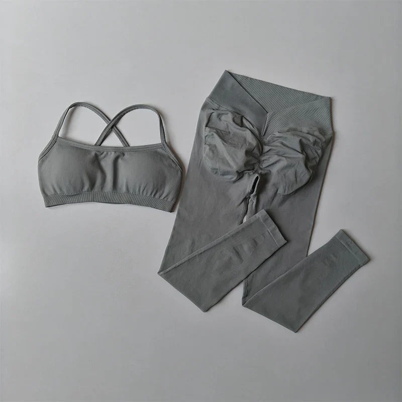 2025 Peach Hip Fitness Yoga Suit 2-Piece Set Quick Drying V-Waist Tight Fitness Leggings Sports Bra And  Yoga Leggings for Women