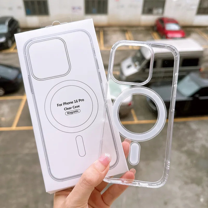 جراب شفاف مغناطيسي Magsafe للشحن اللاسلكي مع رسوم متحركة لهاتف iPhone 17 Air 16 15 14 13 12 11 Plus Mini Pro Max غطاء مع صندوق