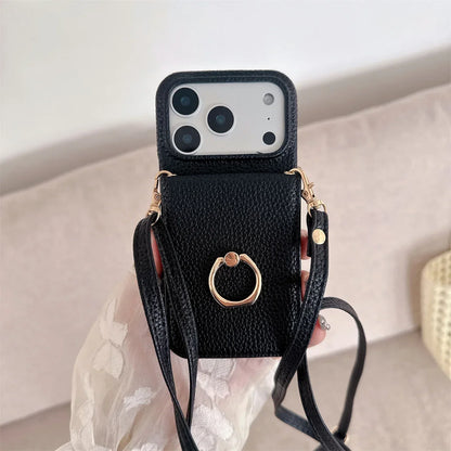 Crossbody Lanyard with Ring Card Holder Make up Mirror Wallet Phone Case for IPhone 17 Air 16E 15 14 Plus 13 12 11 Pro Max Cover