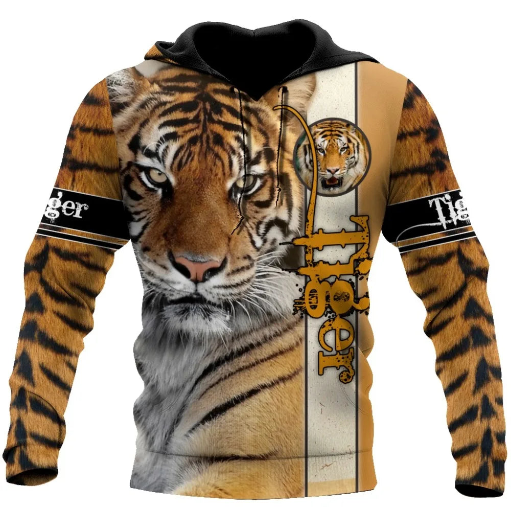 Spring and Autumn Tiger Lion Tattoo 3D Printed Men's Hoodie Unisex Harajuku Fun Hip Hop Sweatshirt Street Essential Oversized